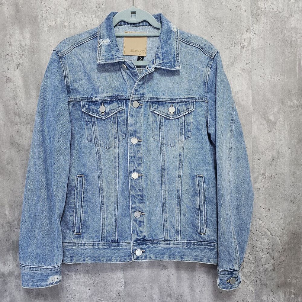 Blank NYC Mens S Surfs Up Distressed Denim‎ Trucker Jean Jacket